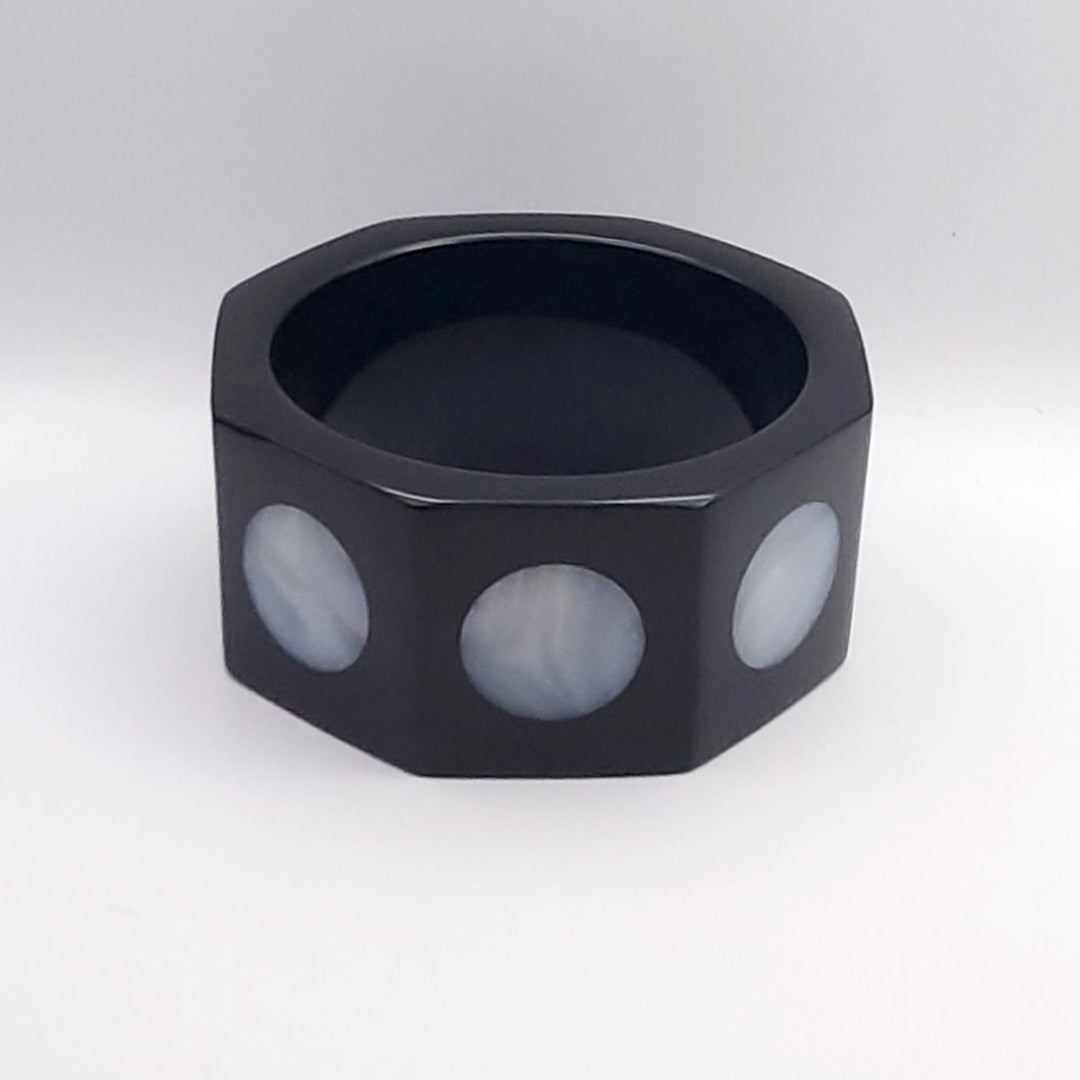 BLACK OCTAGON WITH SILVERY MOONS
