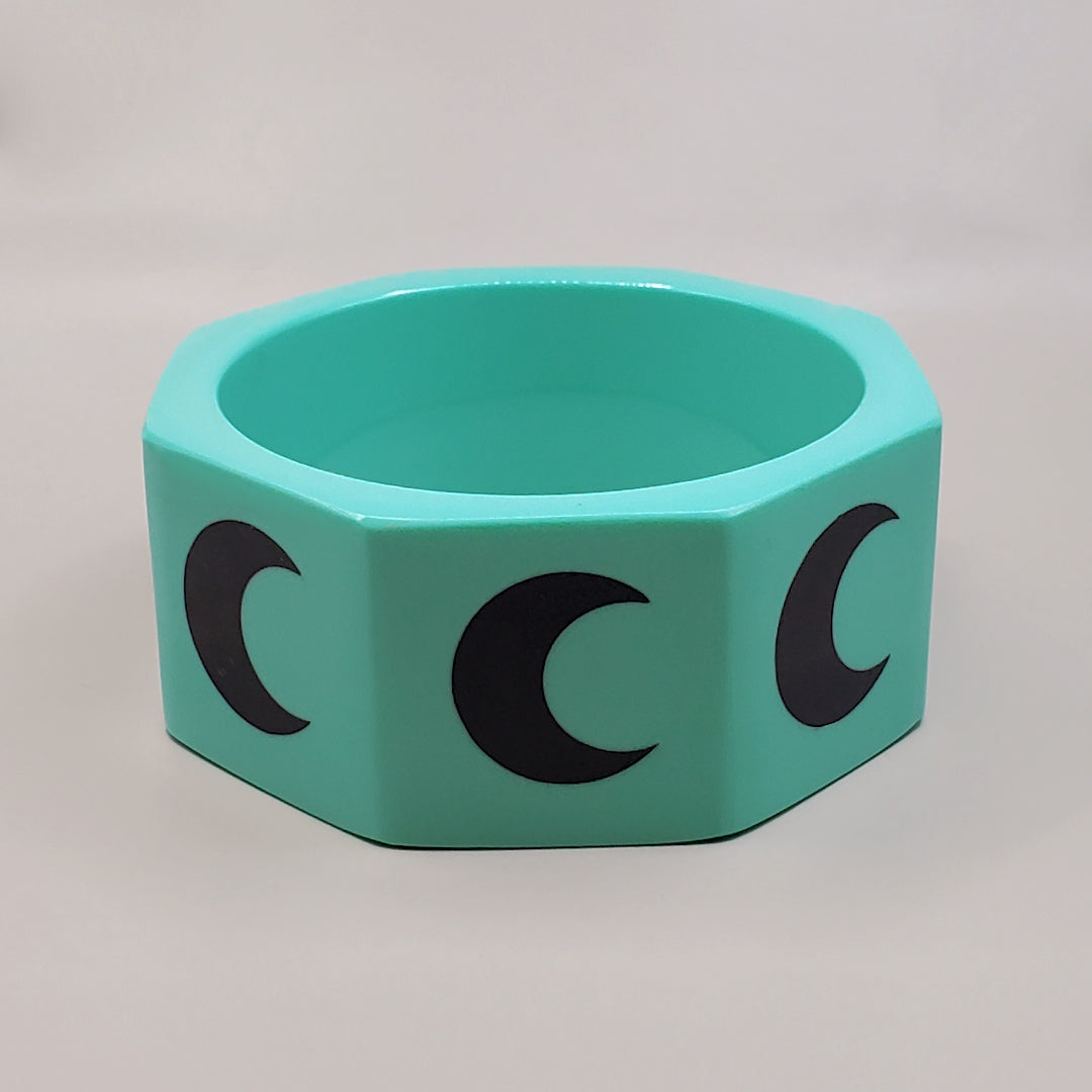 TURQUOISE OCTAGON WITH BLACK CRESCENT MOONS