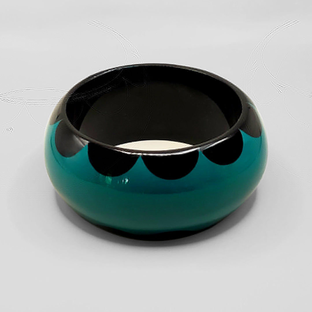 DOMED TEAL WITH BLACK SCALLOPS -ONE OF A KIND